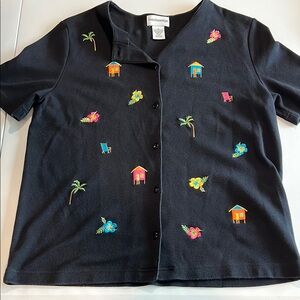 Breckenridge Beach Embroidered Shirt - beach, vacation top, M